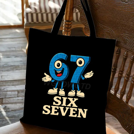 Fun Six Seven Tote Bag Men Women Vintage Italian Brainrot Number 67 Print Handbag Fashion Student Canvas Shopping Shoulder Bags