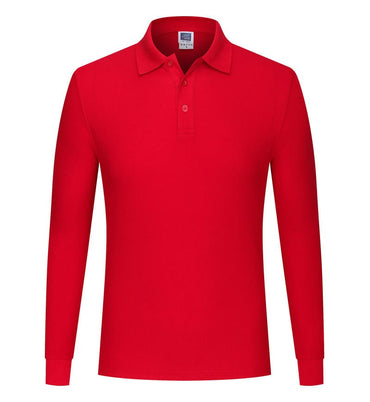 Cotton long sleeved polo shirt, men's and women's breathable spring and autumn T-shirt, printed logo embroidery workwear