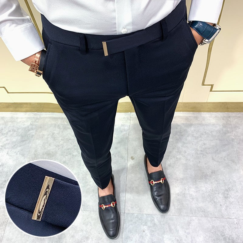 Spring 2025 Men Pants Korean Slim Fit Men Casual Ankle Length Pants Streetwear Men High Quality Black Gray Khaki Dress Suit Pant