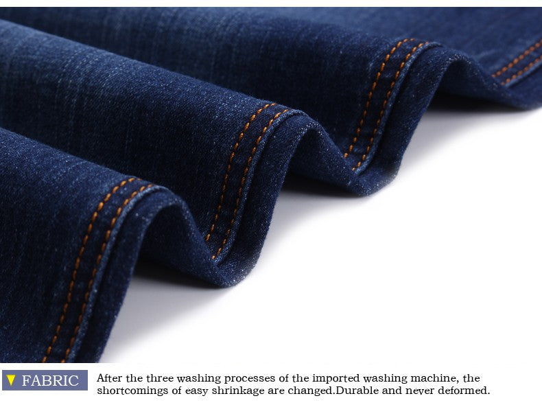 Autumn Classic Men's Fitted Stretch Jeans Business Casual Cotton Denim Straight Leg Pants Male Black Blue Trousers