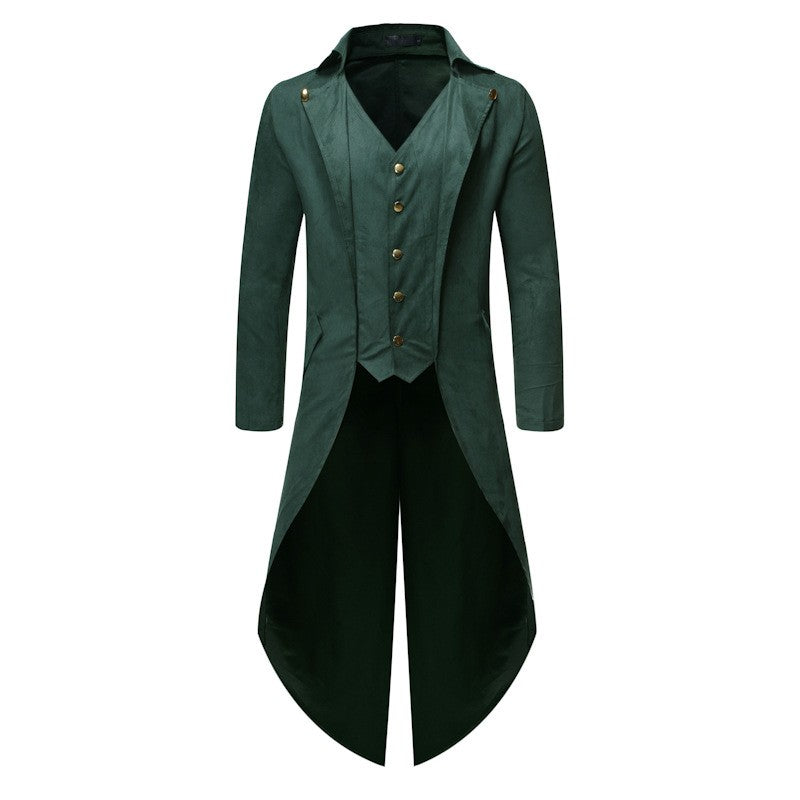 New 2025 Vintage Gothic Steampunk Tailcoat Men Slim Fit Long Sleeve Blazers Male Fashion Party Banquet Halloween Cosplay Costume