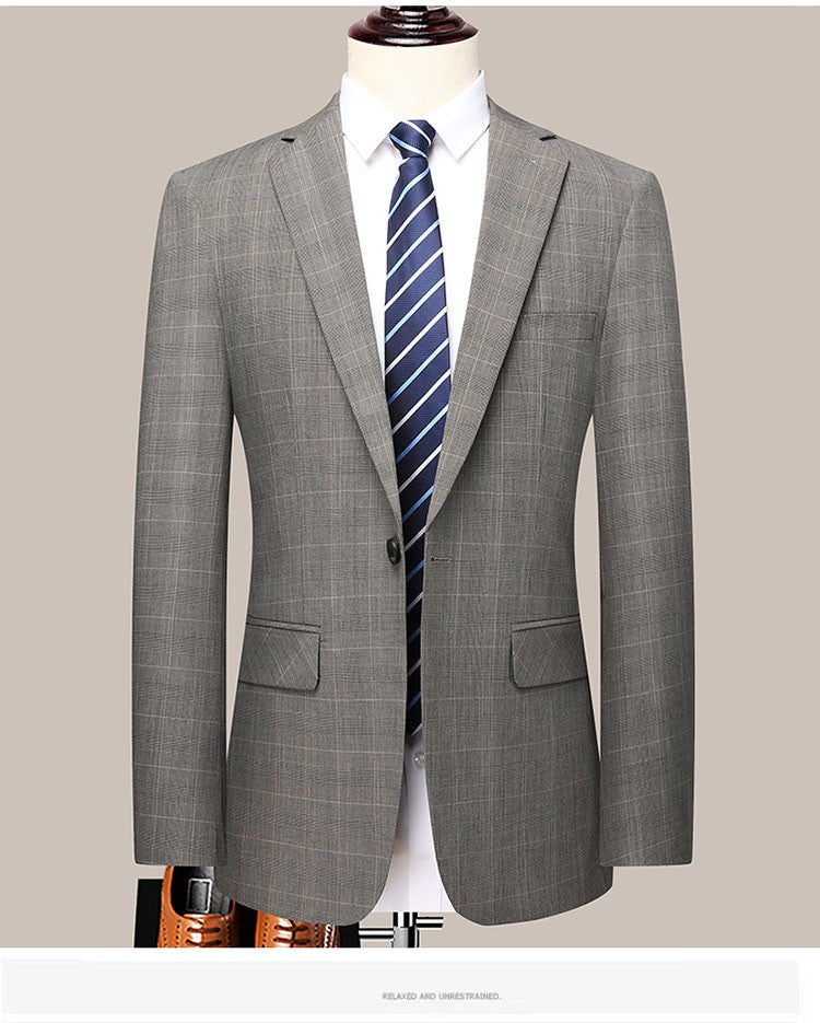 2024 Men's Checkered Business Casual Suit Two-Piece Set Polyester Wedding Trend Handsome Boutique Suit + Trousers