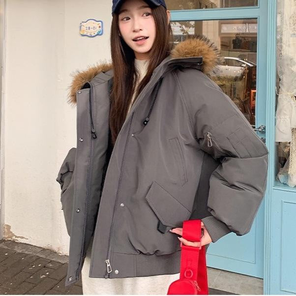 Winter Solid Long Sleeve Hooded Down Cotton Coat Tops Korean Women's Single Breasted Zipper Hooded Cardigan Short Jacket Thick