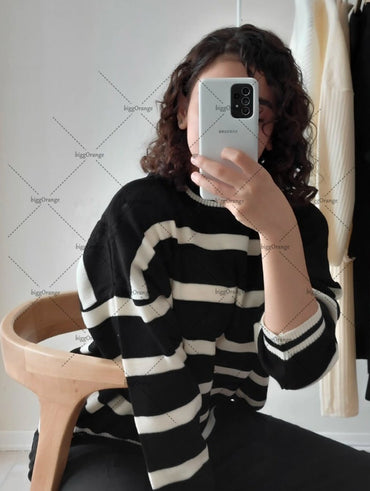 Street Fashion Brand Irregular Striped Warm Fashion Long-sleeved Sweater Men American Y2K Harajuku Casual Loose Pullover Women