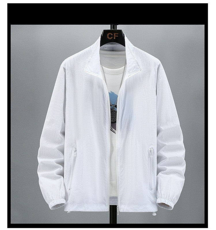 Men Teens Breathable Ultrathin Ultralight Stand Collar Quick Dry Sun-Protective Camping Hiking Jacket Skin Coat Windbreaker