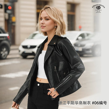 Women's Short-Length Black Leather Jacket for Fall, Fashionable Casual PU Jackets, Sizes: S M L XL.