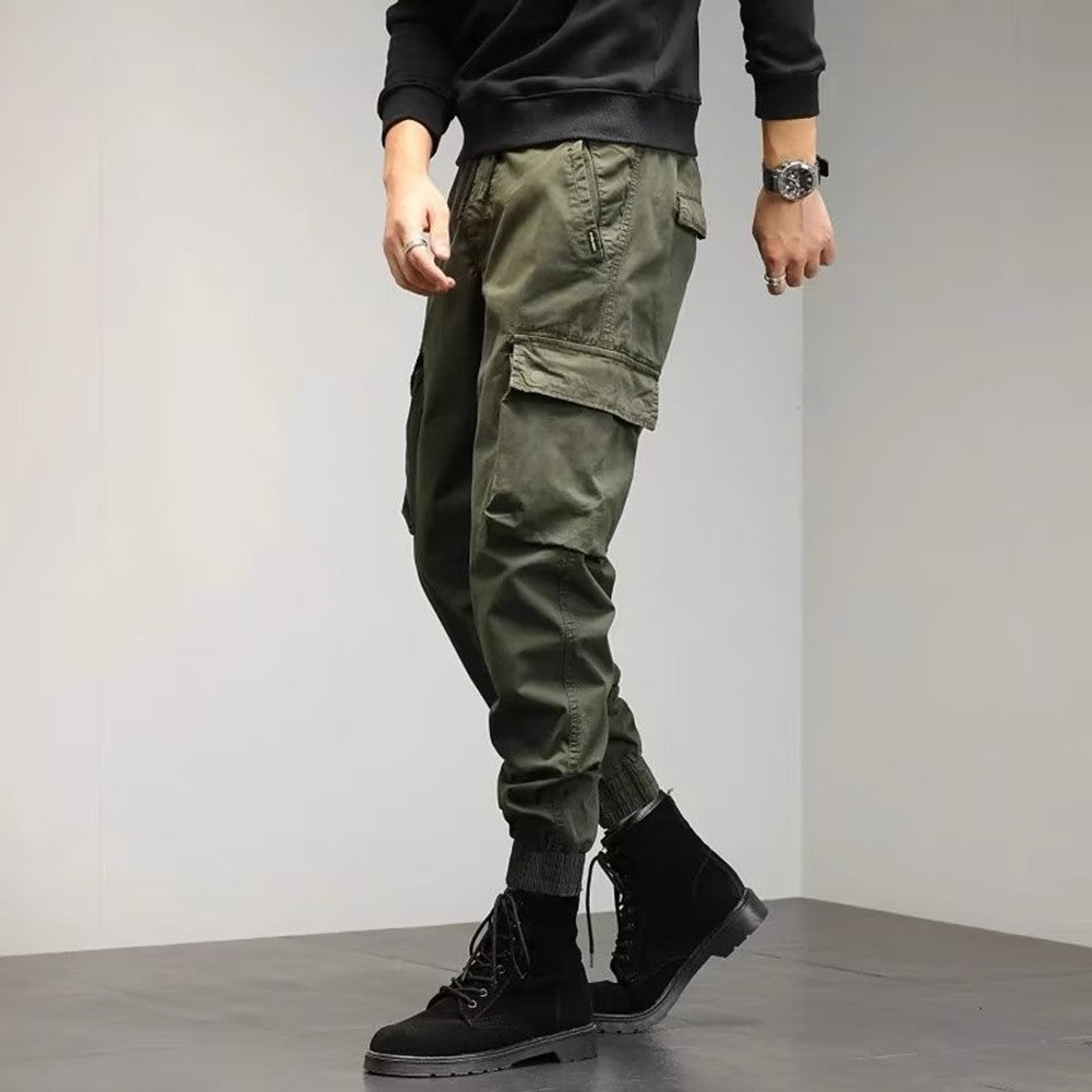 Solid Cargo Pants for Men Casual Loose Fit Ankle Banded Trousers Suitable for Spring and Autumn Grey Black Green
