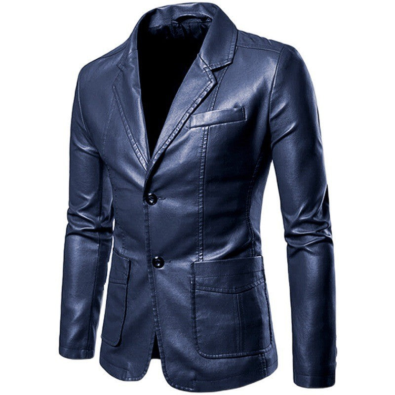 Black Men's PU Leather Suit, Leather Jacket Coat, Burgundy, Navy, Earthy Leather Jacket, Asian Size M-4XL