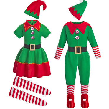 Kids Adult Christmas Clothing Set Kids Tops Pants Hat Belt Children Xmas Clothes Baby Boy Girl Birthday Outfit Elves Costume