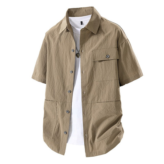 Summer Shirts for Men Big Size 6XL 7XL 8XL Breathable Business Formal Shirt Male Short Sleeve Solid Color Khaki White 50-140KG