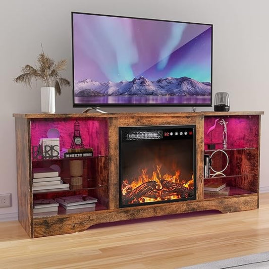 Fireplace TV Stand with 18 Fireplace, Modern Entertainment Center for TVs up to 68 inch, Media TV Console for Living Room