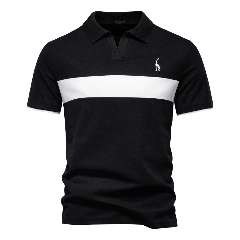 AIOPESON Men's Summer V-Neck Striped Polo Shirt Breathable Slim Fit Polo Shirts for Men Lightweight Casual Athletic Polo