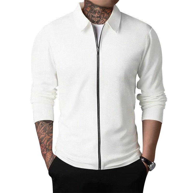 2024Summer Popular Waffle Outdoor Polo Collar Jacket Men's Coat Nick Garment Casual Sports Zipper Cardigan Long Sleeve Coat