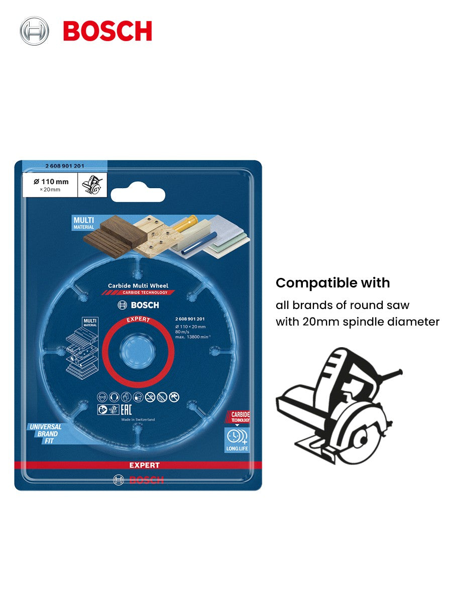 Disco de Corte Multimaterial Bosch Expert 110mm de Carbide para Madeira, Plástico, Drywall, Madeiras Duras - Acessórios para Esmerilhadeira Angular
