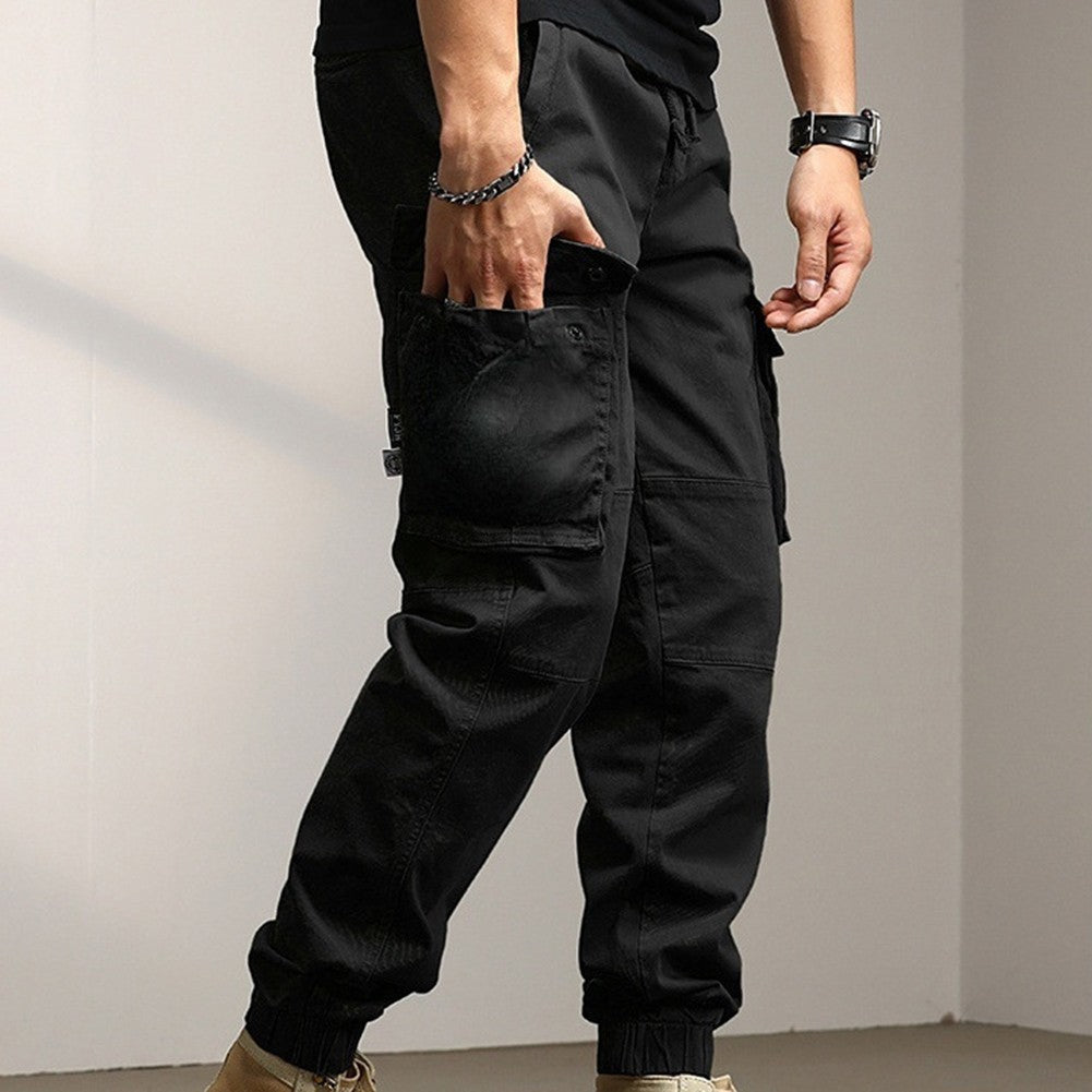 Solid Cargo Pants for Men Casual Loose Fit Ankle Banded Trousers Suitable for Spring and Autumn Grey Black Green