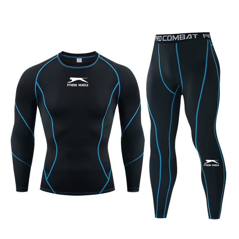2024 Men's Sports Fitness Bodybuilding Gym Sweat Running Shirts Leggings Suits Black Thermal Underwear Top Long Sportswear Sets