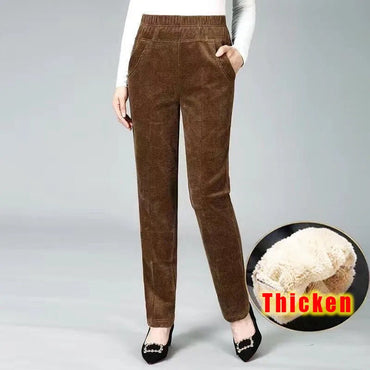 Autumn Winter Plush Thick Thin Elegant Women's Pants High Waist Fleece Pencil Pants Women Corduroy Leggings Office Lady Trousers