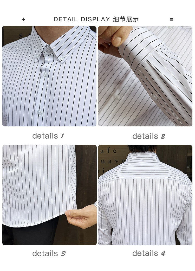 Striped Shirts for Men High-quality 2025 Autumn New Solid Business Casual Long Sleeved Elastic Slim Fit Dress Shirt Men Clothing