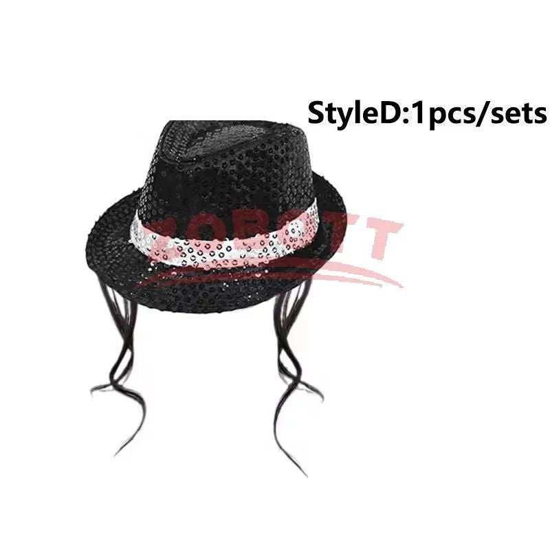 Disco Stage Performance Sequin Hat Tie Glove Set Michael Jackson Cosplay Style Sparkly Costume For Dance Party Halloween Gift