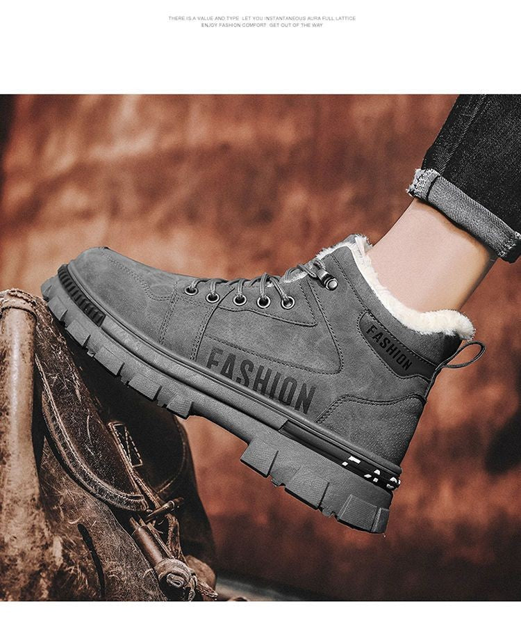 Men Snow Boots Winter Anti Slip Plush Indoor Warm Cold Proof Snow Boots High Top Platform Lace Up Outdoor Sport Work Boots
