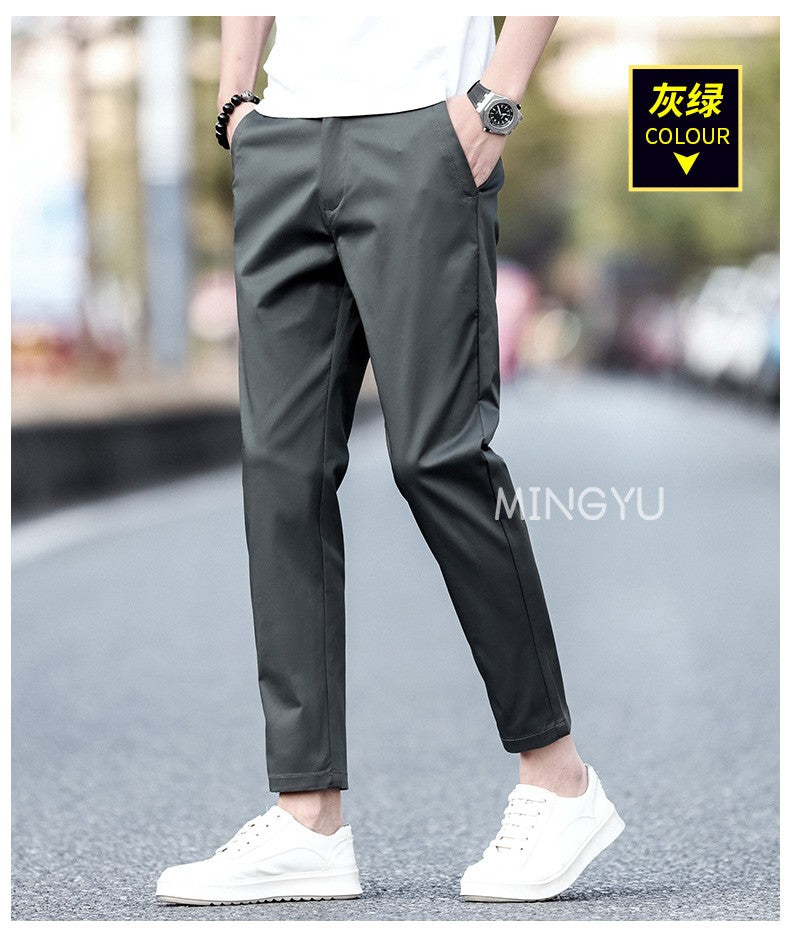 2025 New Summer Cotton Ankle Length Pants Men Slim Elastic Waist Jogger Outdoors Korean Work Suit Casual Trousers Male 28-38