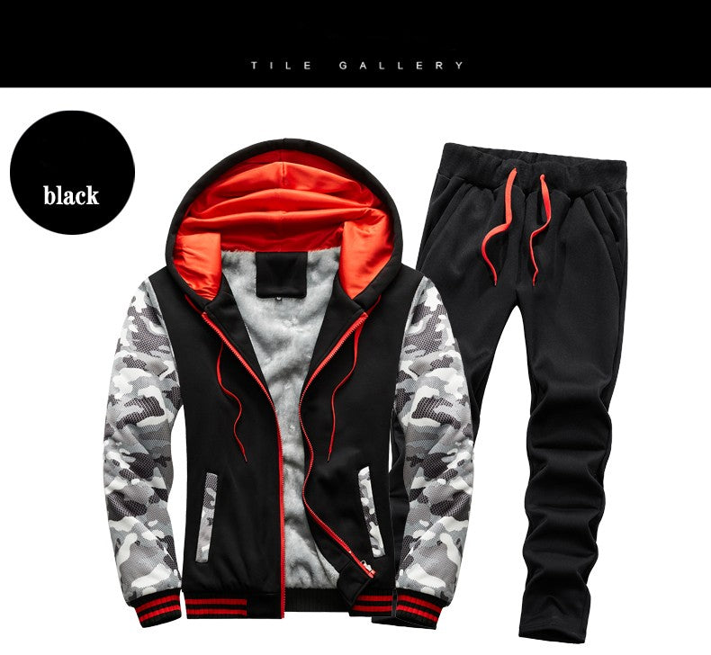 Winter Sports Jacket Pants Suits Men's Coats Trousers Sets Thicken Thermal Hoodies Set Camouflage Tracksuit Sweatshirts