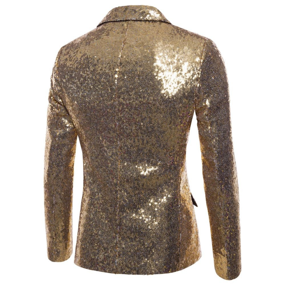 Men's Suit Round Sequin Pocket Single Row Button Wedding Groom Stage Show Hosting Dinner Menswear Bar Dance Casual Men Blazer
