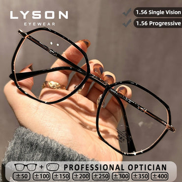 LYSON New Fashion Large Polygonal Women Reading Glasses Anti Blue Light Progressive Prescription Glasses Myopia Optical Eyewear
