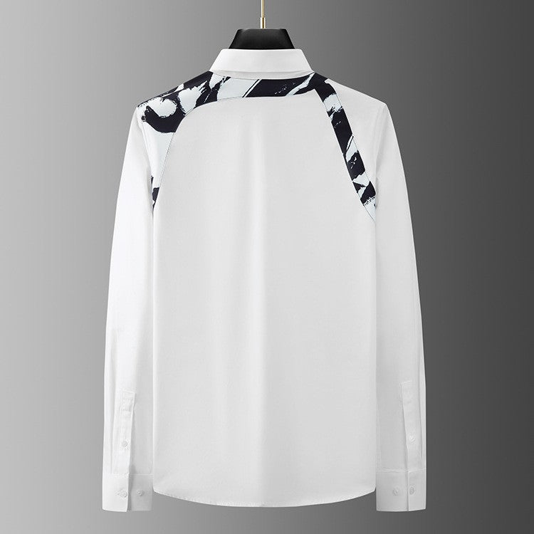 Metal Buckle Camouflage Shoulder Strap Splicing Shirt for Men High End Casual Business Men's Shirt Long Sleeve Social Streetwear