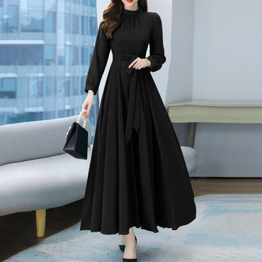 ZANZEA Women Long Sleeve A-line Sundress Spring Long Dress Autumn Solid Party Holiday Maxi Dresses Vestidos Femme Vintage Robe