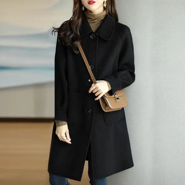 Plus Size Women's Thickened Woolen Coat Hot Sale Of The Season Autumn Winter New Style Small Size Korean Version Slimming Med...