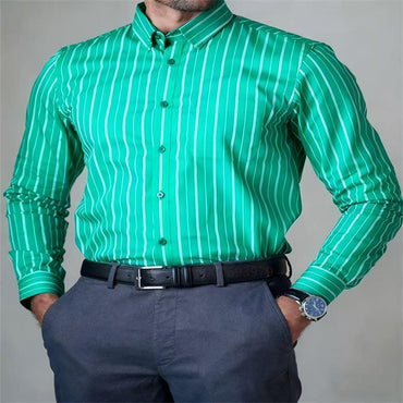 New Men's Striped Casual Shirt Fashion Durable Long Sleeve Business Formal Shirt Comfortable Soft Designer