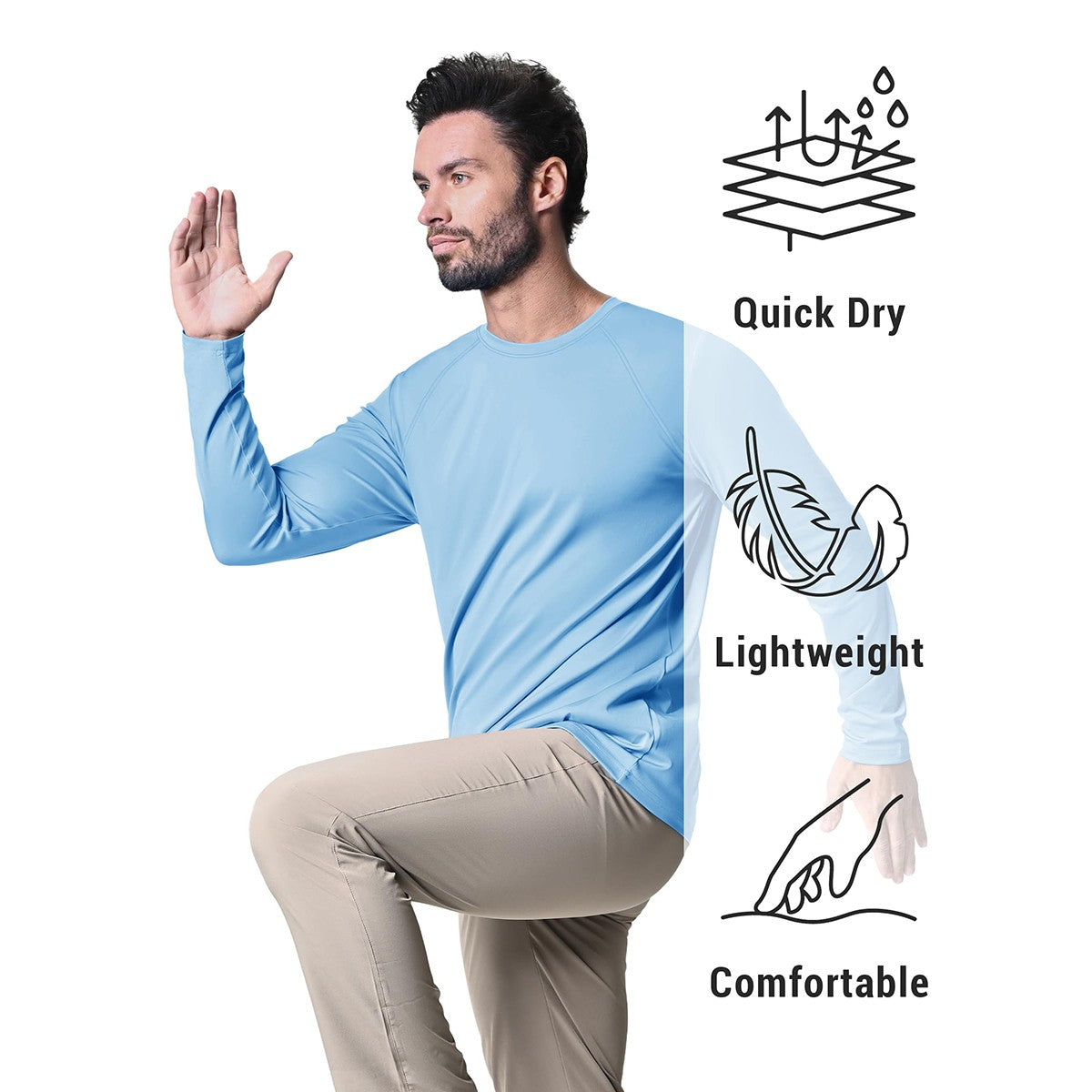 TACVASEN UV Shirt Men's O-Neck Long Sleeve UPF 50+ Sun Protection T-Shirt Quick Dry Sports Tee Hiking Fishing Outdoors Pullovers