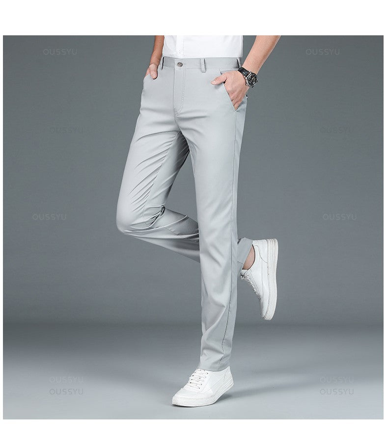 High Quality Luxury Straight Business Suit Pants Men Bamboo Fiber Designer Spring Summer Elegant Casual Long Formal Trouser Male