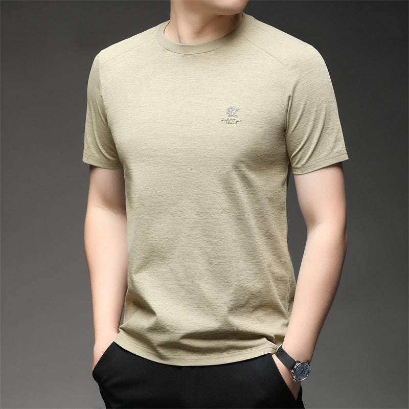 2025 New Men's Korean Style Fashion Badge Short Sleeved Sleeve Round Neck T-shirt Casual and Comfortable Summer Versatile Top