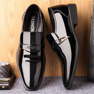 Black PU Patent Leather Shoes For Men Casual Business Shoes Formal Office Work Shoes For Male Party Wedding