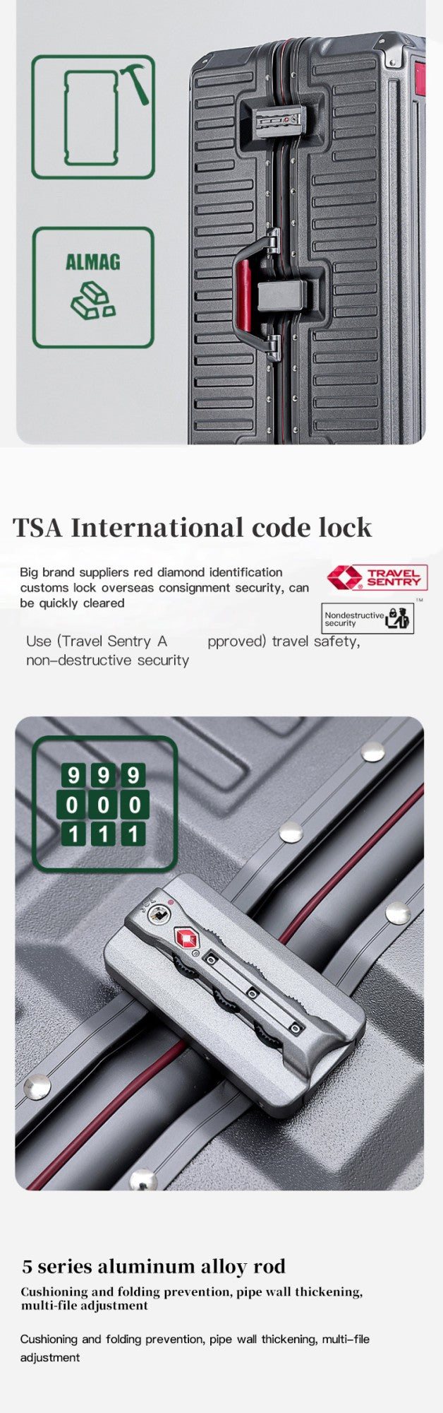 Suitcase Wide Handle Travel Suitcase Men 20 24 26 Carry-On Luggage Women PC Aluminum Frame Trolley Case