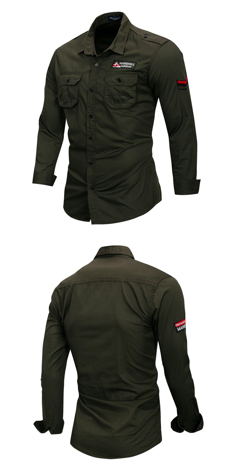 Fredd Marshall 2022 New 100% Cotton Military Shirt Men Long Sleeve Casual Dress Shirt Male Cargo Work Shirts With Embroidery 115