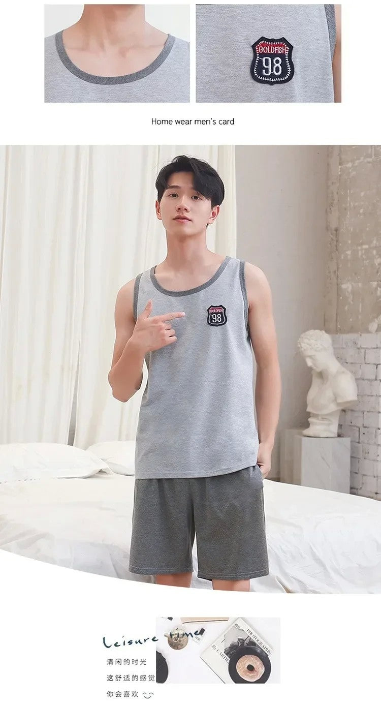 Summer Men Pajamas Summer Short-Sleeved Shorts Nightwear Homewear Cool Feeling Sports Leisure Thin Section Loose Suit Sleepwear