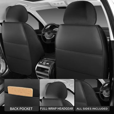 2PCS Car seat covers, waterproof PU full leather fully wrapped muscle seat cushion covers, wear-resistant, soft and comfortable