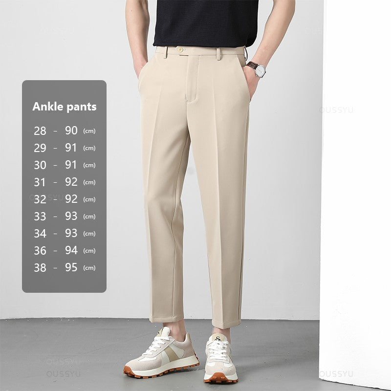 Spring Summer Suit Pants Men Business Smooth Slim Business Office Social Elastic Waist Ankle Length Formal Korean Trousers Male