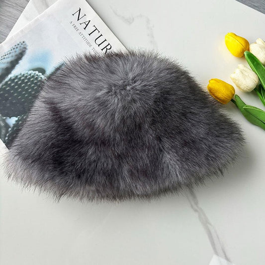 Winter Fluffy Fur Bucket Hat For Women Warm Plush Fisherman Hat Thicken Plush Ear Protection Cap Outdoor Windproof Panama Caps