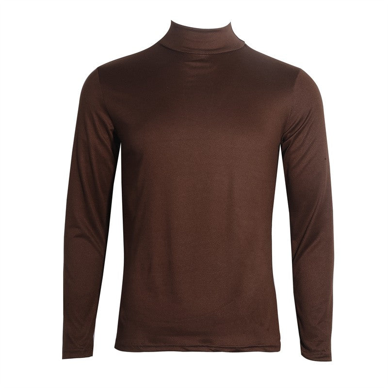 Men's Solid Color Turtleneck T-Shirt Spring Casual Long Sleeve Basic Bottoming Shirt Fashion Solid Color Slim-Fit Tops Plus Size