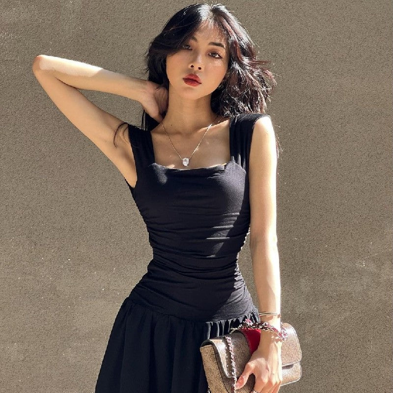WhereMery Elegant Slip Long Dresses Sexy Women Ruched Bodycon Solid Maxi Dress S