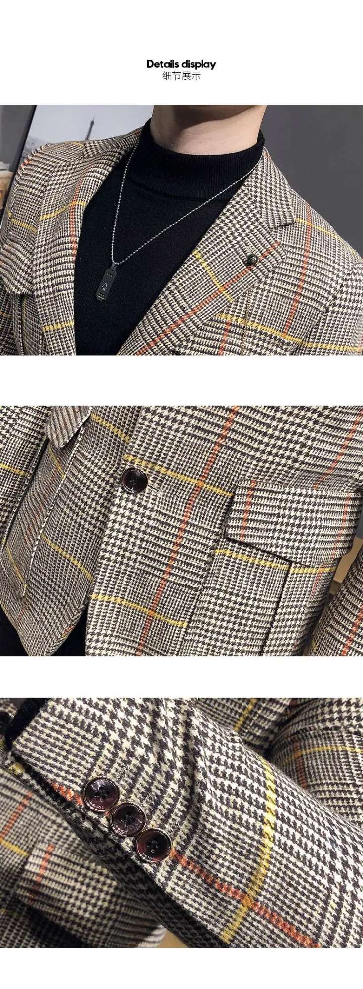Spring plaid men's jacket British style wedding host business casual suit jacket men's formal mens blazer Slim fit jacket