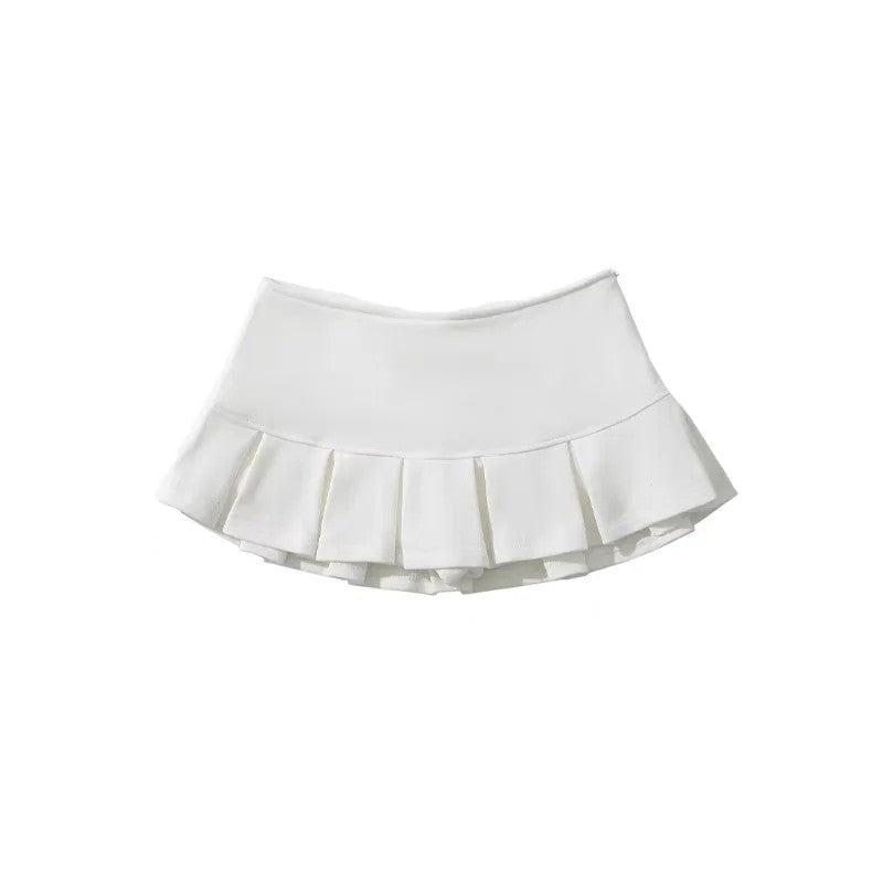 Mooyufon Fabric Y2K Mini Skirt Women Low Waist Wide Pleat Light Grey Sexy Vintag