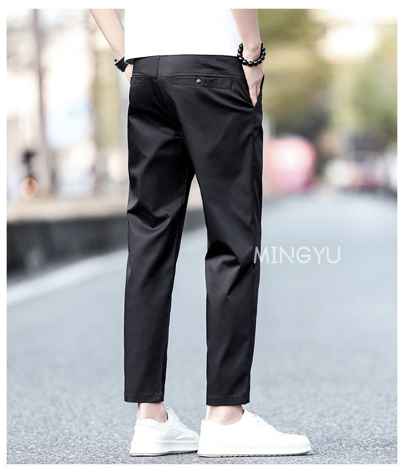 2025 New Summer Cotton Ankle Length Pants Men Slim Elastic Waist Jogger Outdoors Korean Work Suit Casual Trousers Male 28-38