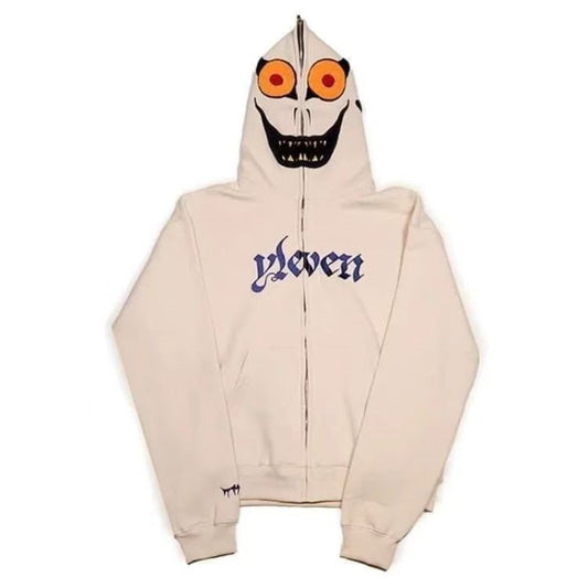 American fashion funny full zipper monster headgear men hoodie Y2K gothic Harajuku high street clothing casual loose sportswear