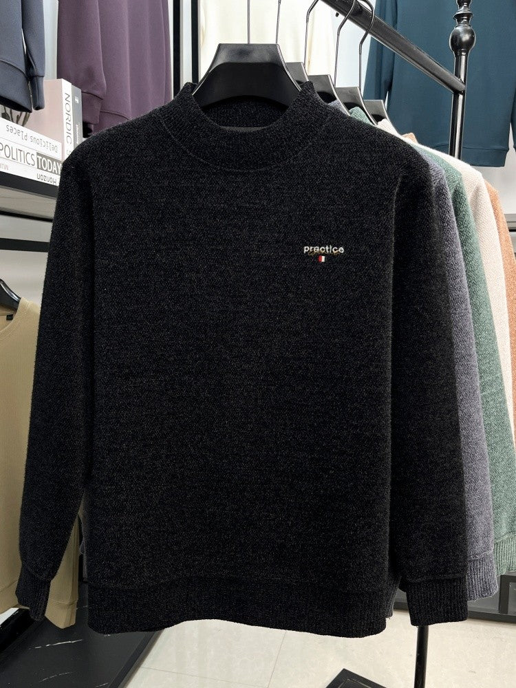 High quality plush thick men's sweater fashion brand letter embroidery winter warm round neck Korean casual knitted pullover