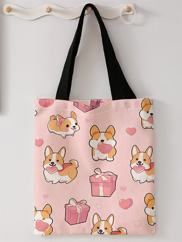 Dog pattern printed casual handbag, reusable fashionable backpack, multifunctional handbag, canvas shopping bag